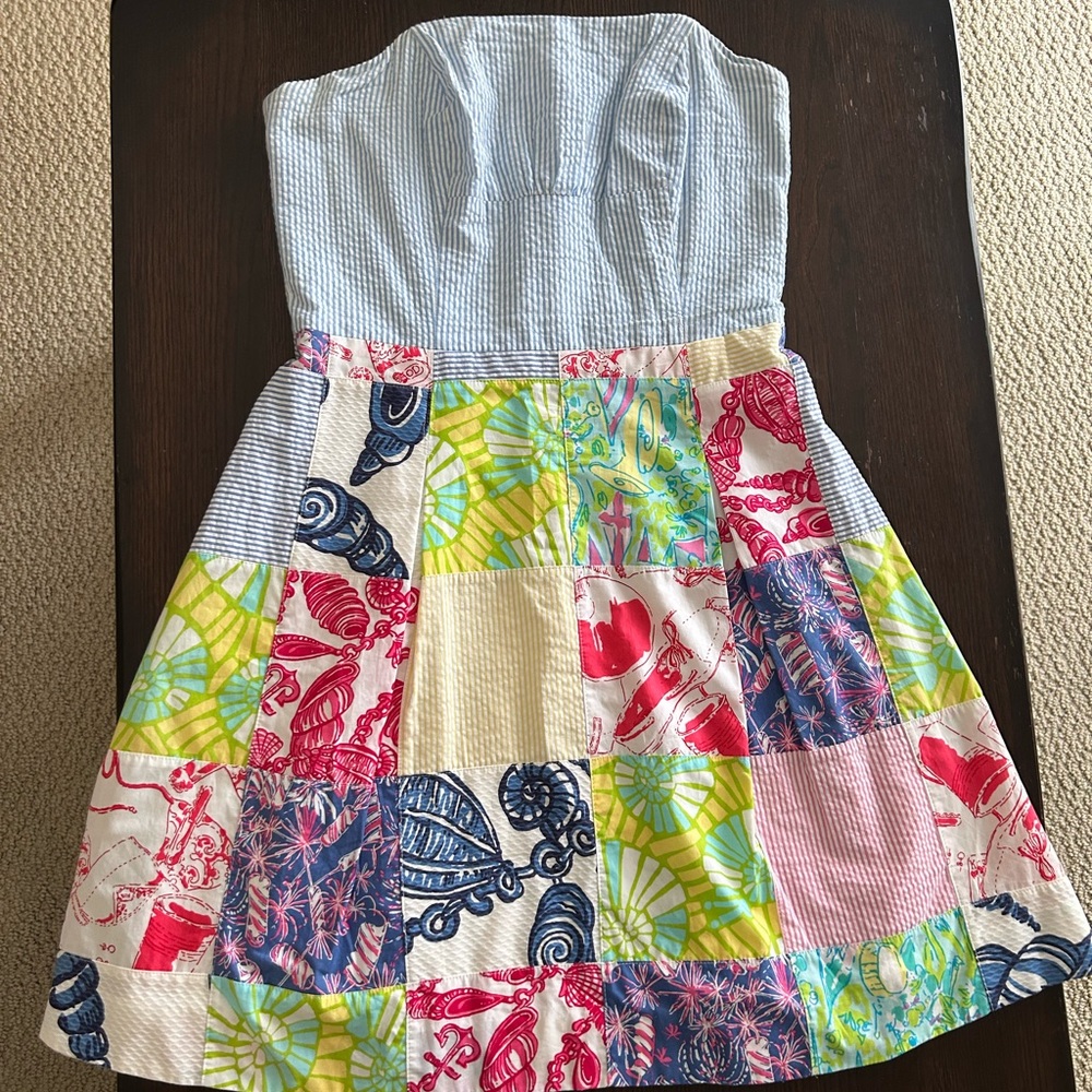 LILLY PULITZER | Patchwork Seersucker Strapless Dress
